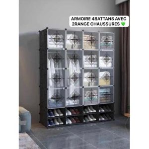 Armoire Penderie - 4 battants plus range chaussures