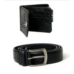 Pack Portefeuille Noir simili cuir + Ceinture Noire simili cuir