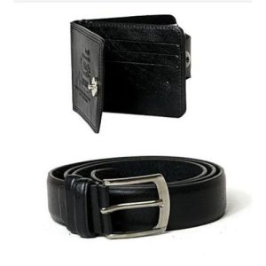 Pack Portefeuille Noir simili cuir + Ceinture Noire simili cuir