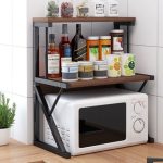 Etagère de Rangement Micro-ondes Double Couche en Bois et Métal