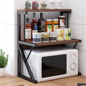Etagère de Rangement Micro-ondes Double Couche en Bois et Métal