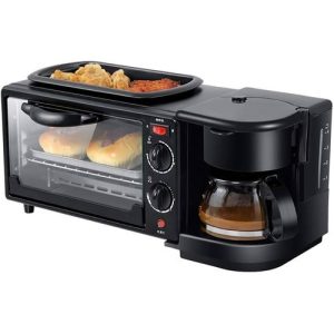 Mini four Petit-Déjeuner Electrique 3 EN 1: Machine à café, Omelette, Poêle, Grille-pain - 12 Litres