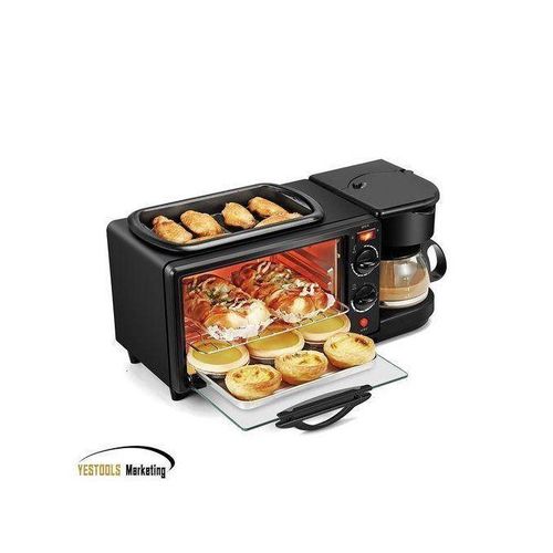 Mini four Petit-Déjeuner Electrique 3 EN 1: Machine à café, Omelette, Poêle, Grille-pain - 12 Litres – Image 2